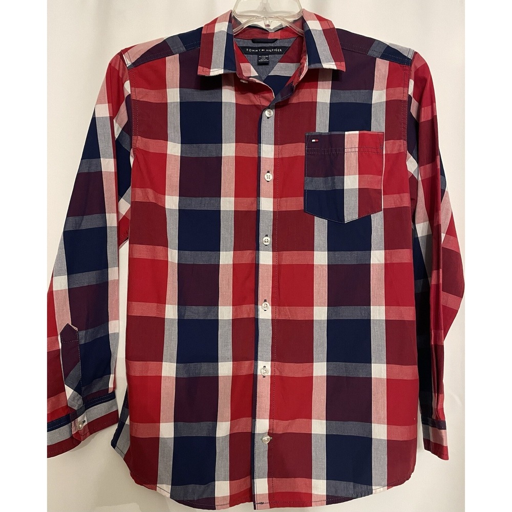 Tommy Hilfiger Boys Long Sleeve Dress Shirt, Size 20, XL Red Plaid
